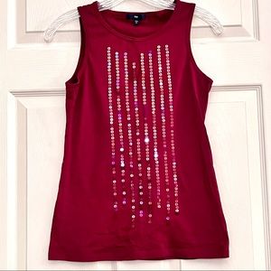 🌻3/$20 🆕 GAP Sequin Embroidered Red High Neck Super Soft Tank Top, Size XS